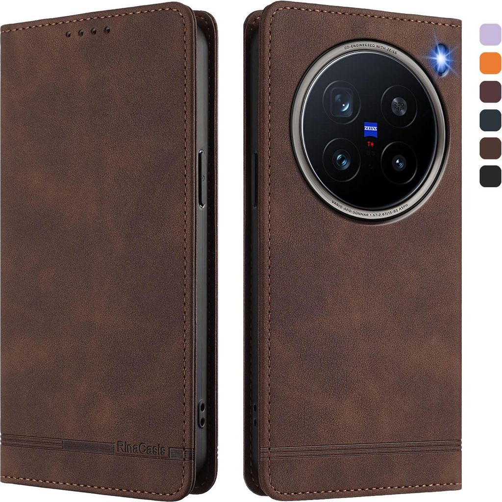 Hülle für Vivo X200 Pro, Retro Kunstleder Ständer Klapphülle mit Kartenfächer und Magnetische Braun