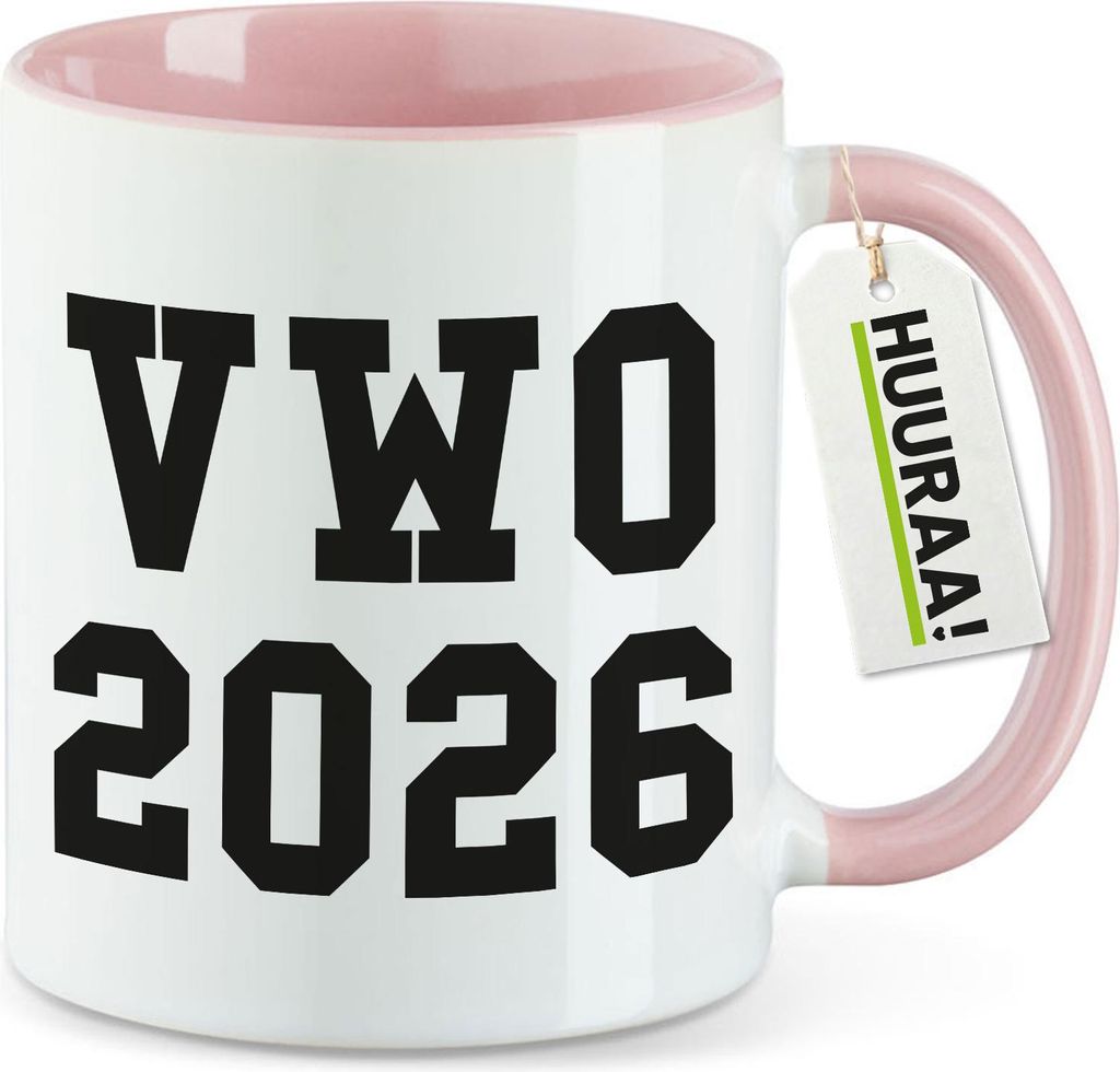 Huuraa Kaffeetasse VWO 2026 Abschluss Niederlande 330ml Rosa Keramik Kaffeebecher Geschenkidee