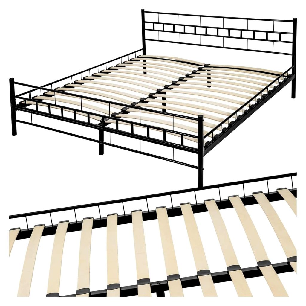 Metallbett, Bettgestell mit Lattenrost, Einzel- und Doppelbett aus Metall, Bettrahmen mit Kopfteil für Schlafzimmer, Gästezimmer, Gästebett, Jug...