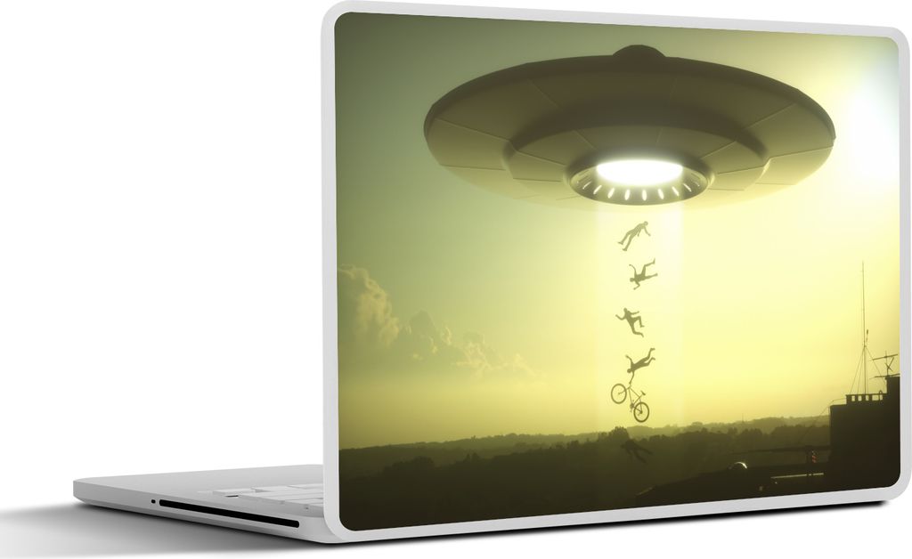 MuchoWow Laptop Aufkleber Sticker Cover Eine Illustration eines UFOs, das Menschen entführt - Jungen - Mädchen - Kinder - Kinder 31x22.5 cm - L...