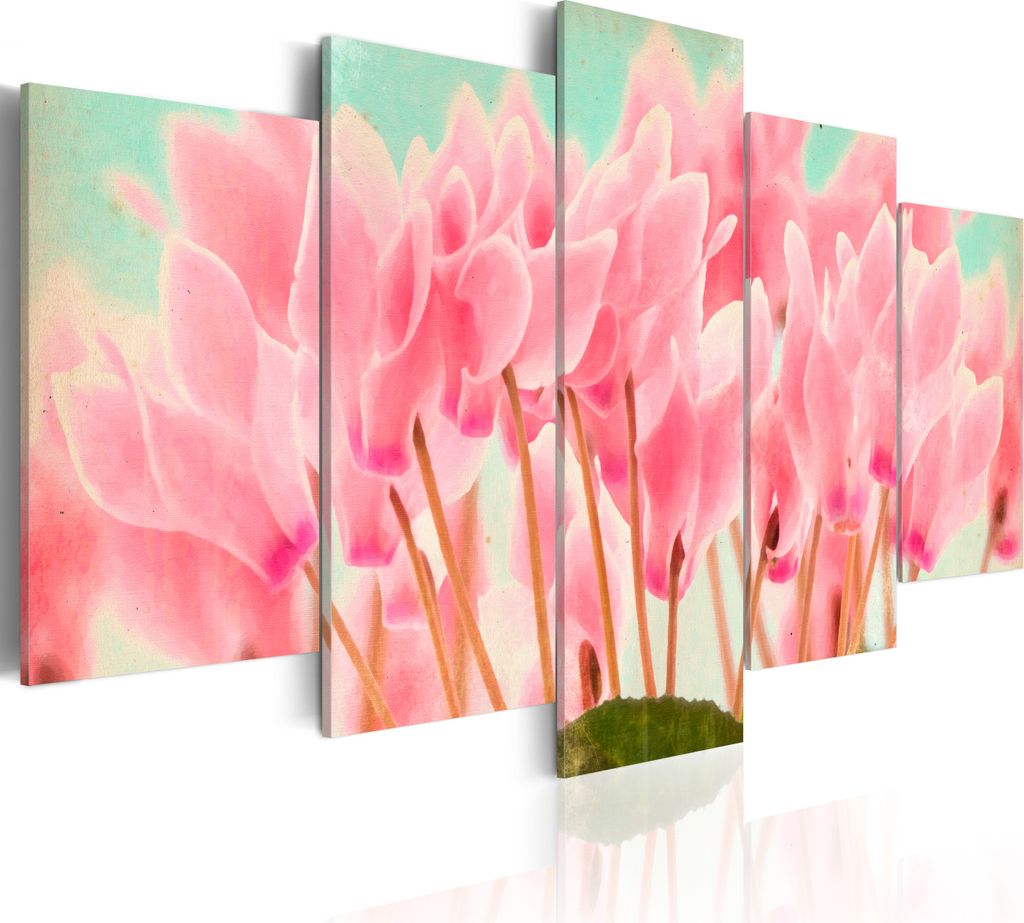 Leinwandbilder Abstrakt 200x100 cm Vlies Leinwandbild 5 tlg Kunstdruck modern Wandbilder XXL Wanddekoration Design Wand Bild - Blumen rosa wie gema...