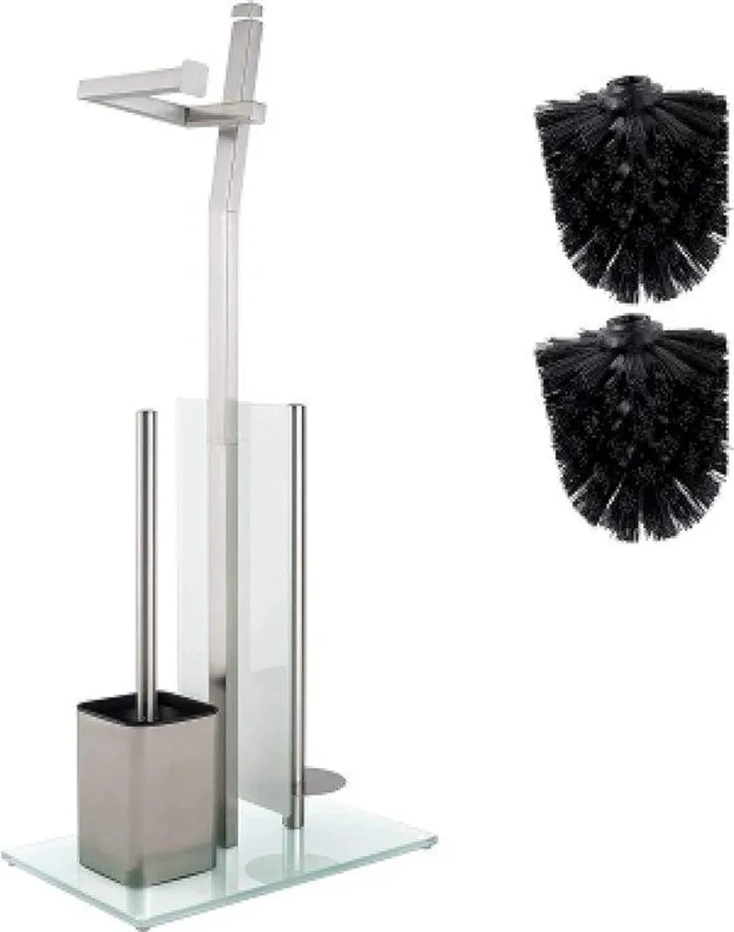 Support brosse et papier WC sans perçage en inox sur roulettes et verre