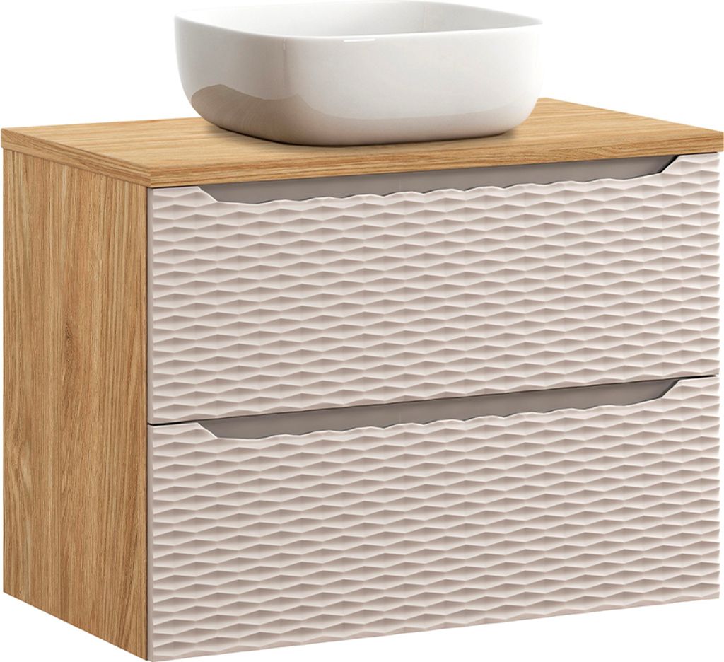 Waschtisch 80cm Elora mit 2 Schubladen, Beige und Holzoptik