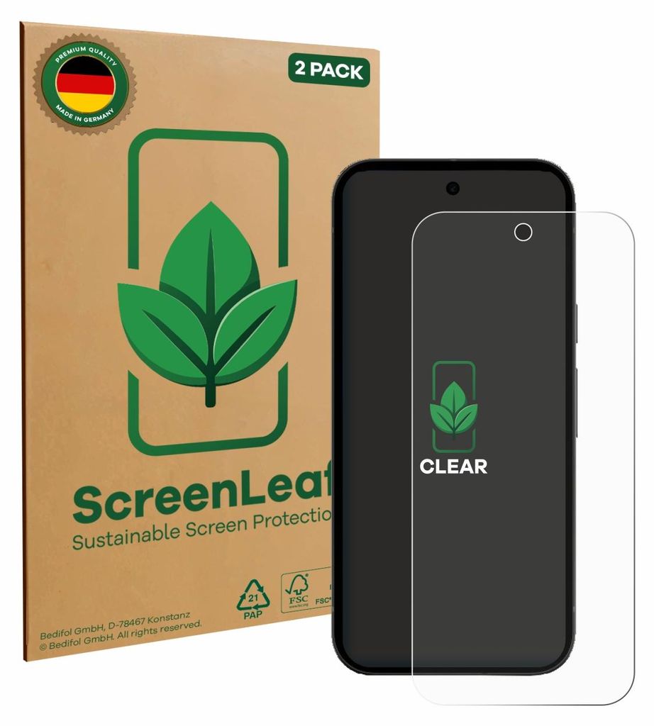 2x ScreenLeaf Schutzfolie für Google Pixel 10a (case-friendly) nachhaltiger Displayschutz Display Schutz Folie Klar Transparent