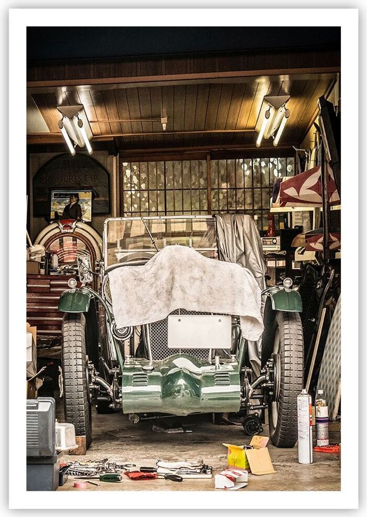 Poster - Poster ohne Rahmen - Historisch Auto Garage - 70x100 cm - Wand Bild - Wanddeko - Wandbilder - Kunstposter - Wandposter - Bilder - Kunstdru...
