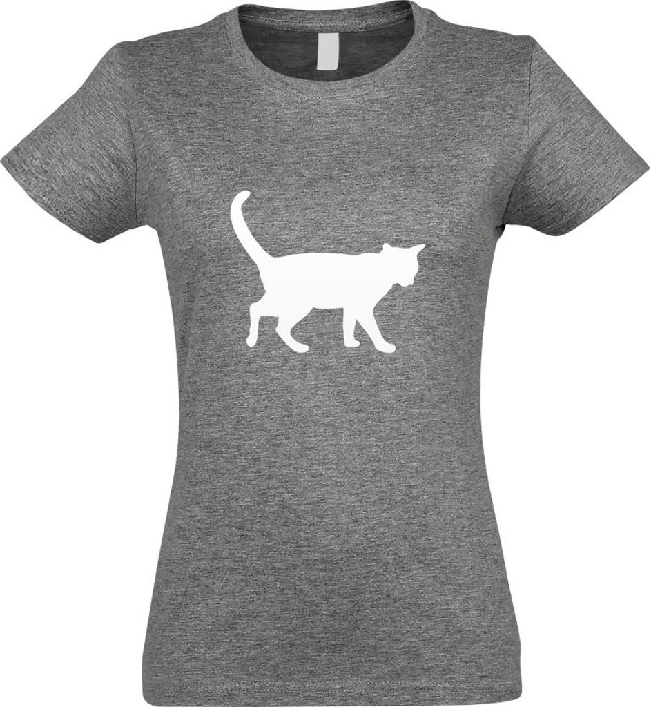 Kiwistar - T-Shirt tailliert - Damen - Graumeliert - Katze - mit Motiv Bedruckt - Funshirt Design - Sport - Freizeit - Damen - S