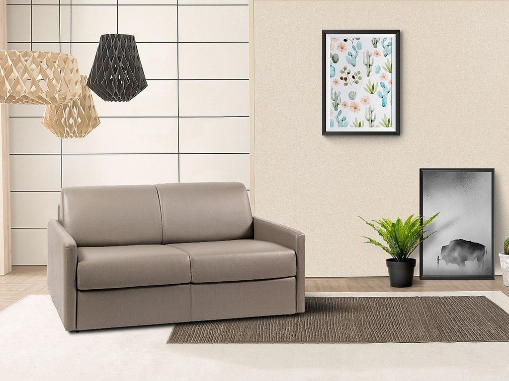 Vente-unique CALIFE, Sofabett, Schlafzimmer, Graubraun, 2 Sitz(e), Graubraun, Kunstleder