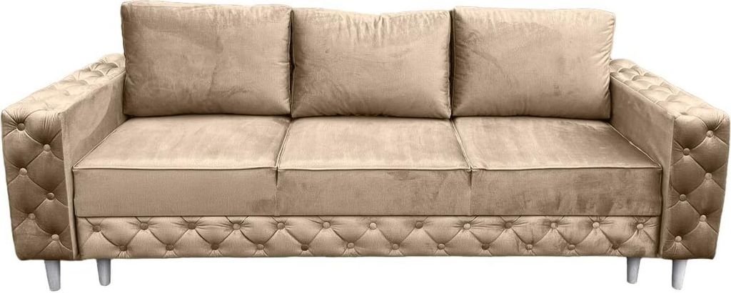 Ares Meble Sofa Mit Schlaffunktion KOMO - Sofa 3-Sitzer, Schlafsofa Mit Bettkasten, Samt Sofa, 240x98 cm - Beine Weiß - Beige