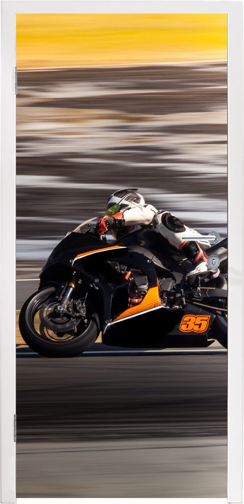 MuchoWow Türtapete Selbstklebende Türfolie Ein superschnelles Motorrad am Wasser 80x205 cm Türposter Türaufkleber Klebefolie Türklebefolie -...