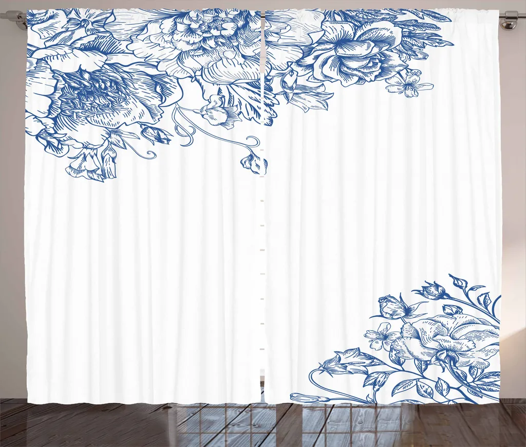 ABAKUHAUS Tende Universali Peonia Blu 280x175 Lavabili in Lavatrice