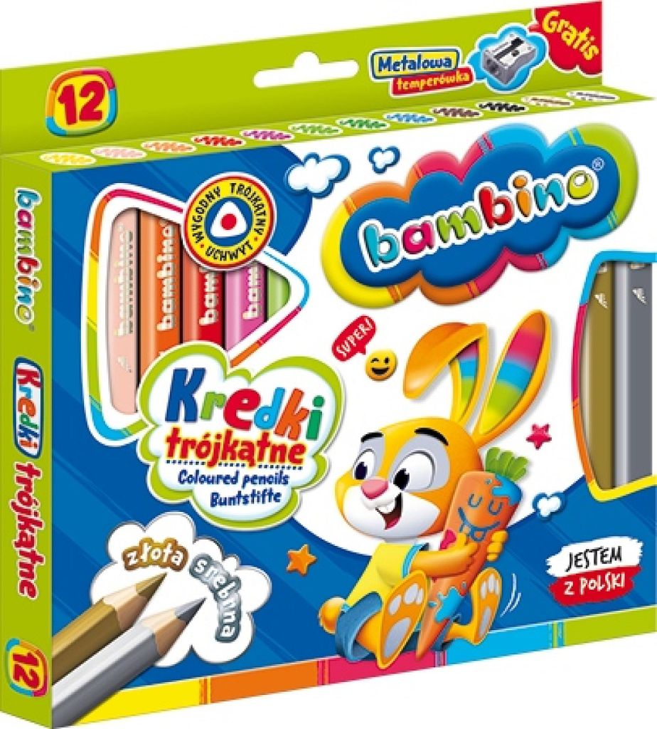 BAMBINO Trojhranné ceruzky s dreveným rámom 12 farieb + Obrázok produktu 