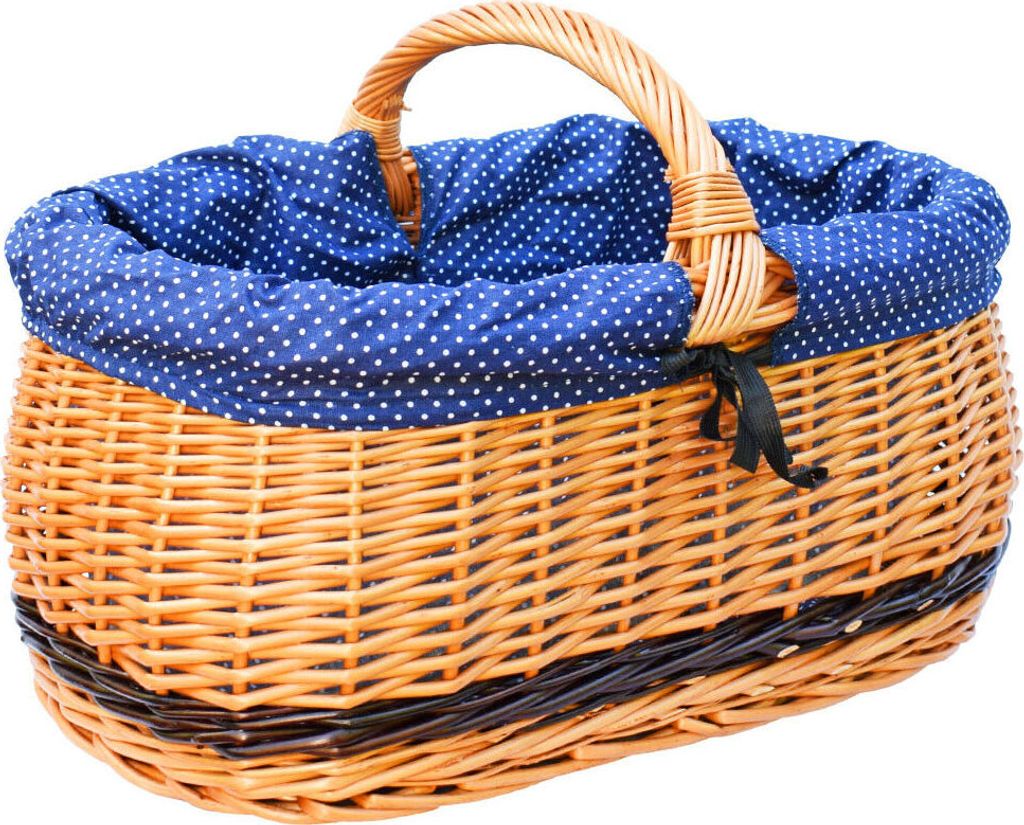 YULKA Einkaufskorb "BAGI KLEIN" mit abnehmbaren Stoff (Marineblau mit weißen Punkten)