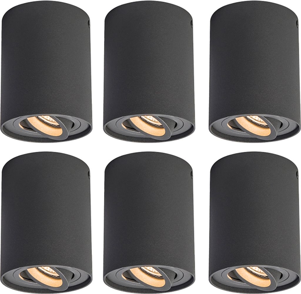 QAZQA - Modern 6er-Set Spot I Spotlight I Deckenspot I Deckenstrahler I Strahler I Lampe I Leuchte dunkelgrau dreh- und schwenkbar - Rondoo up I Wo...