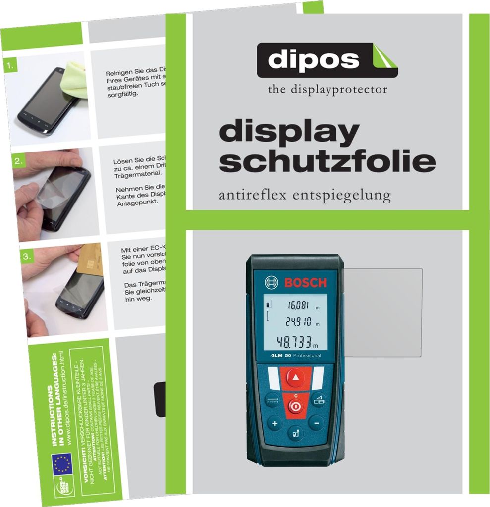 3x Schutzfolie für Bosch Professional GLM 50 matt Displayschutzfolie Folie Display Schutz dipos