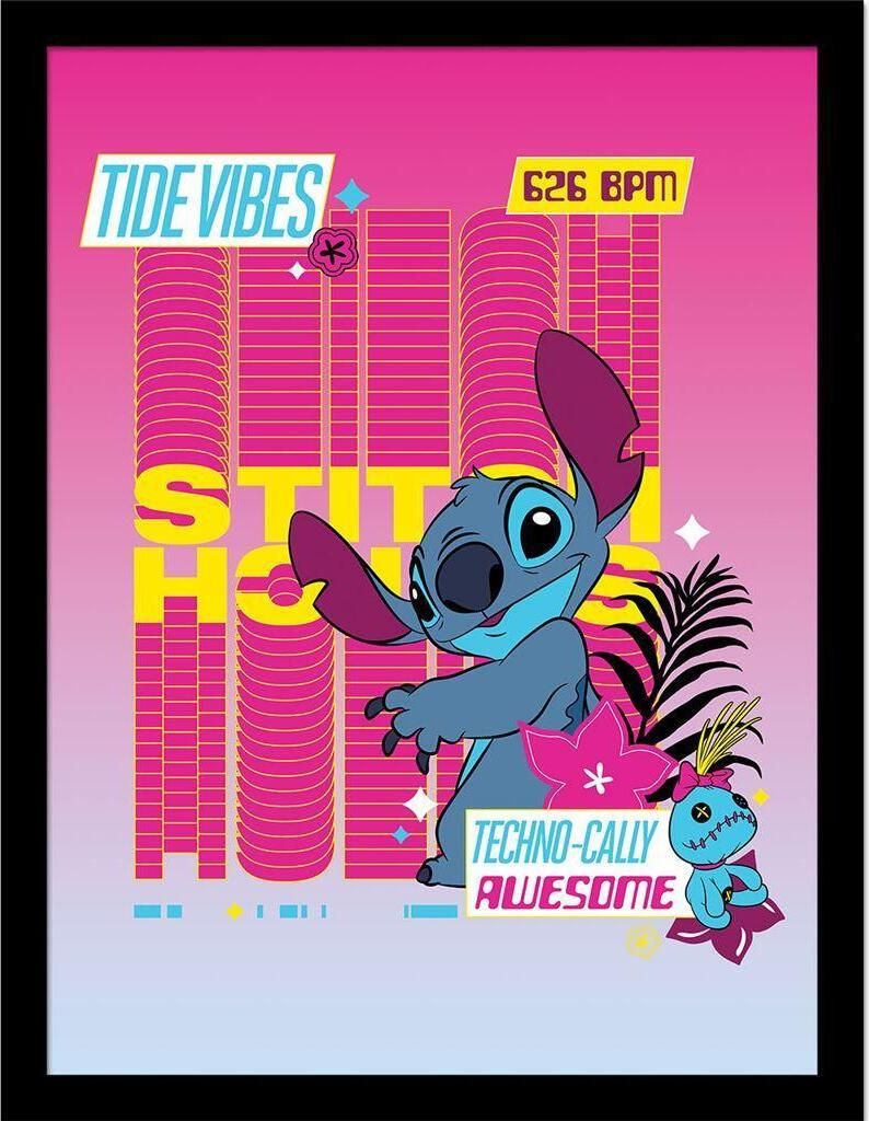 Lilo & Stitch - Gerahmtes Poster "Techno 2" PM8900 (40 cm x 30 cm) (Pink/Schwarz)