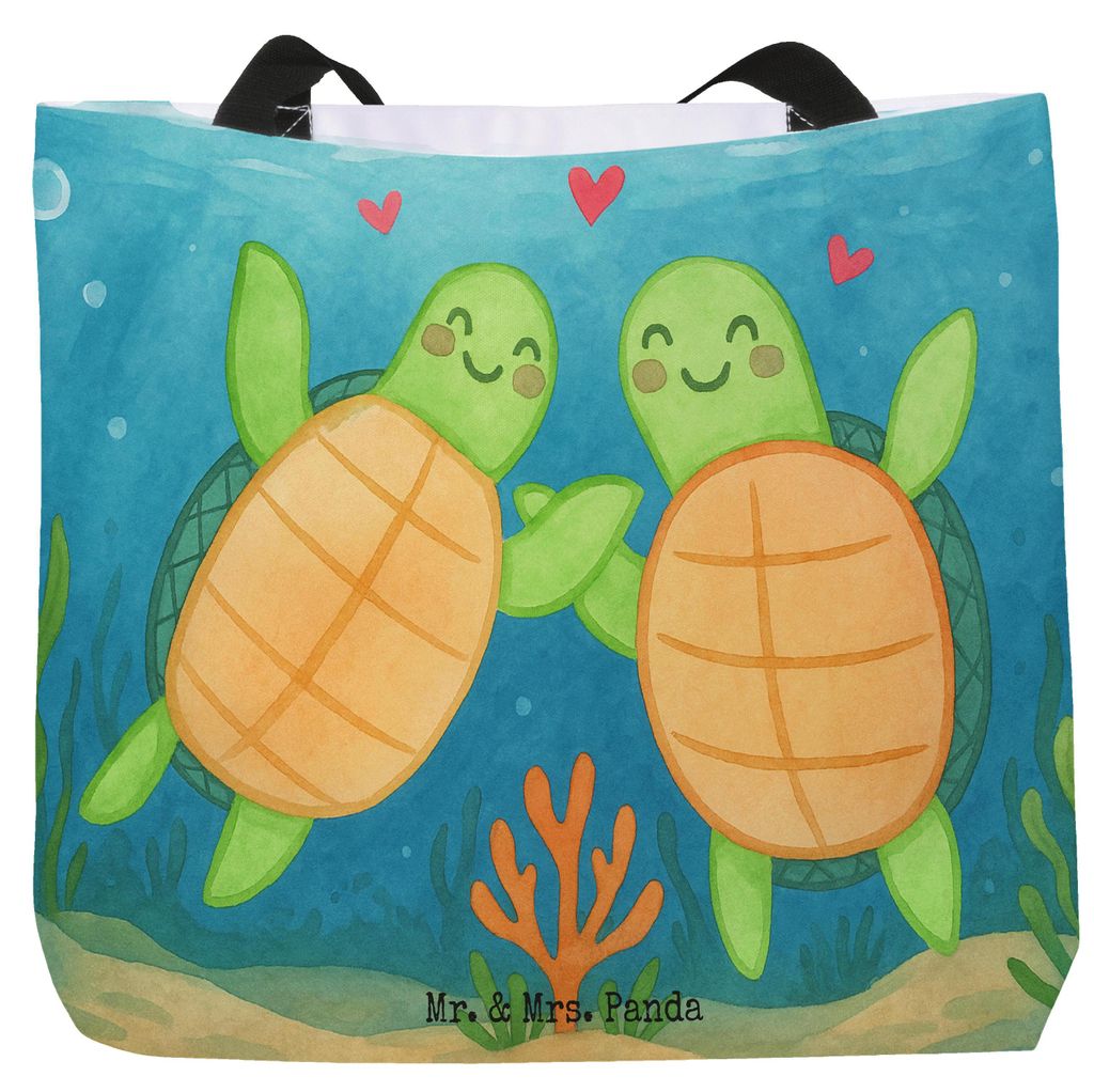 Mr. & Mrs. Panda Strandtasche Schildkröten Paar Design - Weiß - Geschenk, Büchertasche, Einkaufstasche, Jahrestag, Tasche, Freundin, Reisetasche...