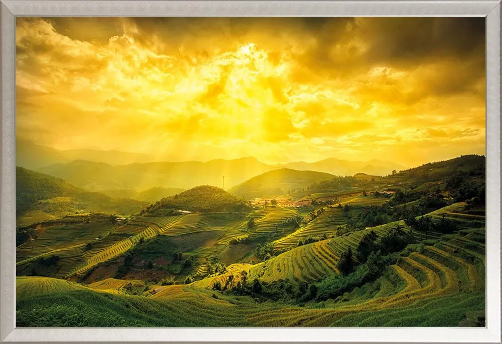 Cornice Shinsuke Maxi Argento con Poster Risaie Vietnam Acrilico