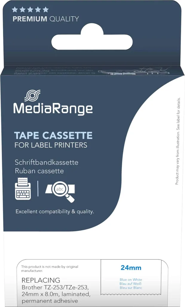 Nastro Etichette 24mm MediaRange MRBTZ253 Compatibile Brother TZe253