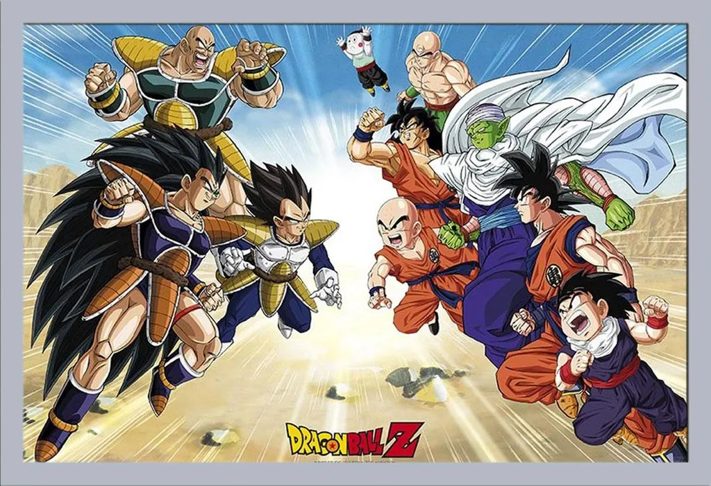 Tableau Dragon Ball Z Arc Saiyan encadré en bois MDF argenté Shinsuke