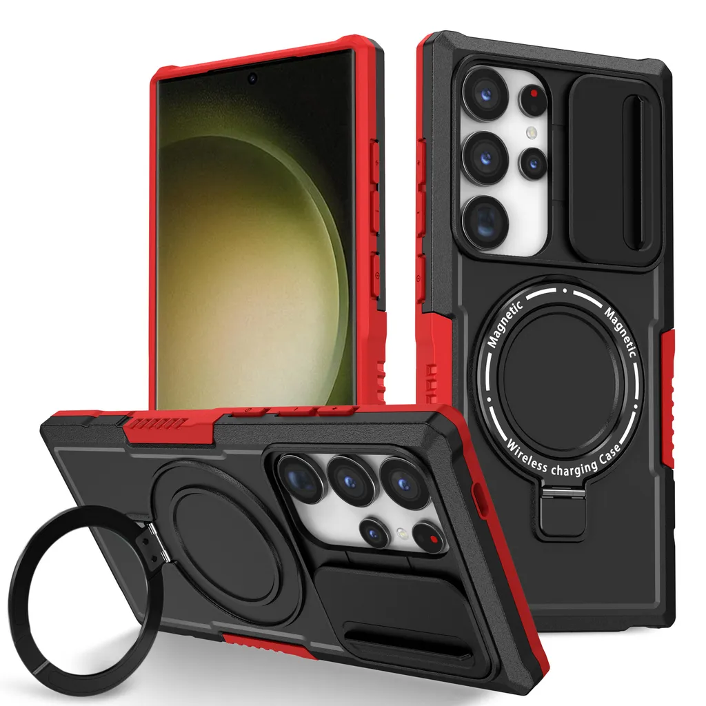 Cover S24+ MagSafe Antiurto Nera Rossa - Custodia Magnetica Robusta