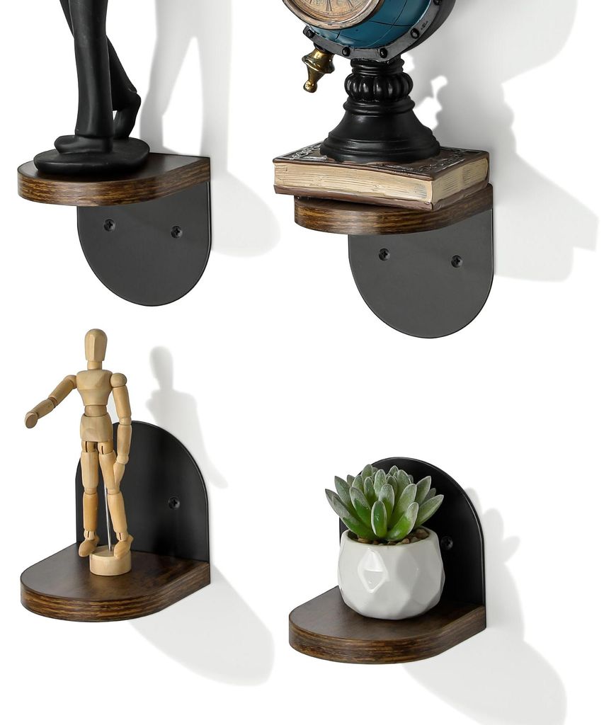 Kleines 4er-Set Wandregal aus Holz, kleines Wandregal, schwarzes Mini-Regal für Kleinigkeiten, schwebendes Wandregal für Wohnzimmer, Schlafzimmer...