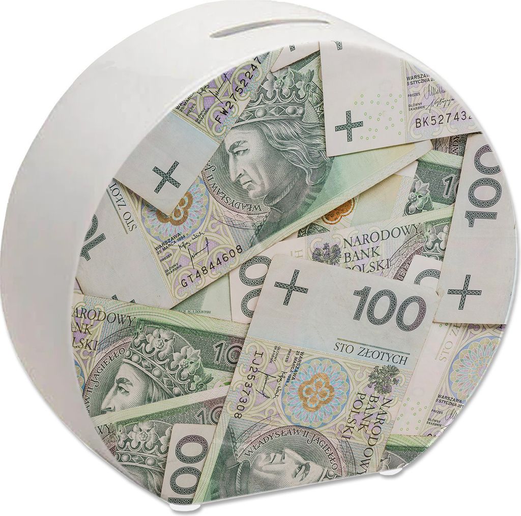 Zloty Spardose für Geldscheine und Münzen