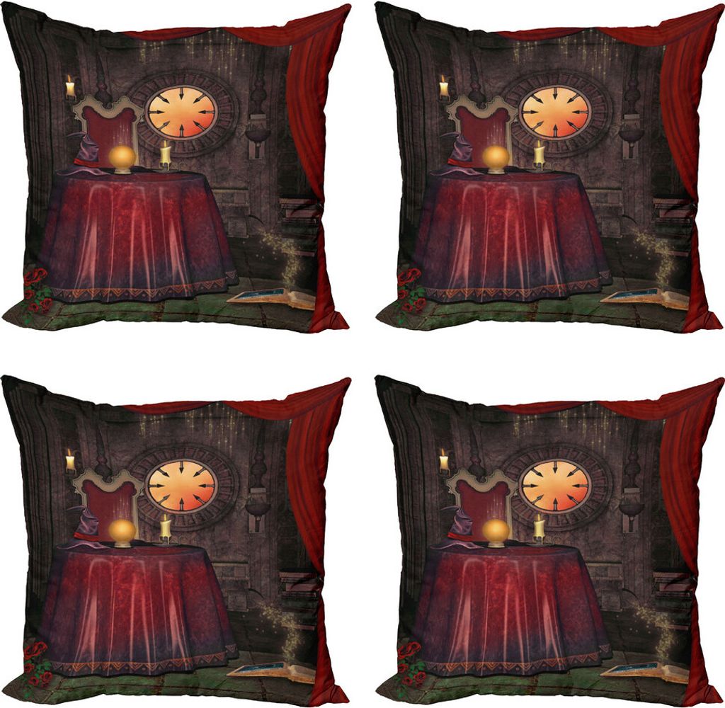 ABAKUHAUS gotisch Kissenbezug Set (4 Stück), Mystic Zauberer Fee, Moderner Doppelseitiger Digitaldruck, 45 cm x 45 cm, Maroon Brown