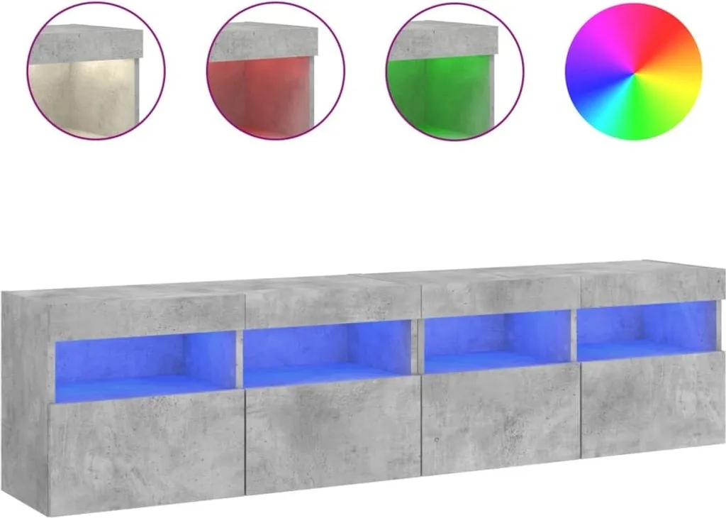 Set 2 Mobili Porta TV Sospesi Grigio Cemento LED 80x30x40cm