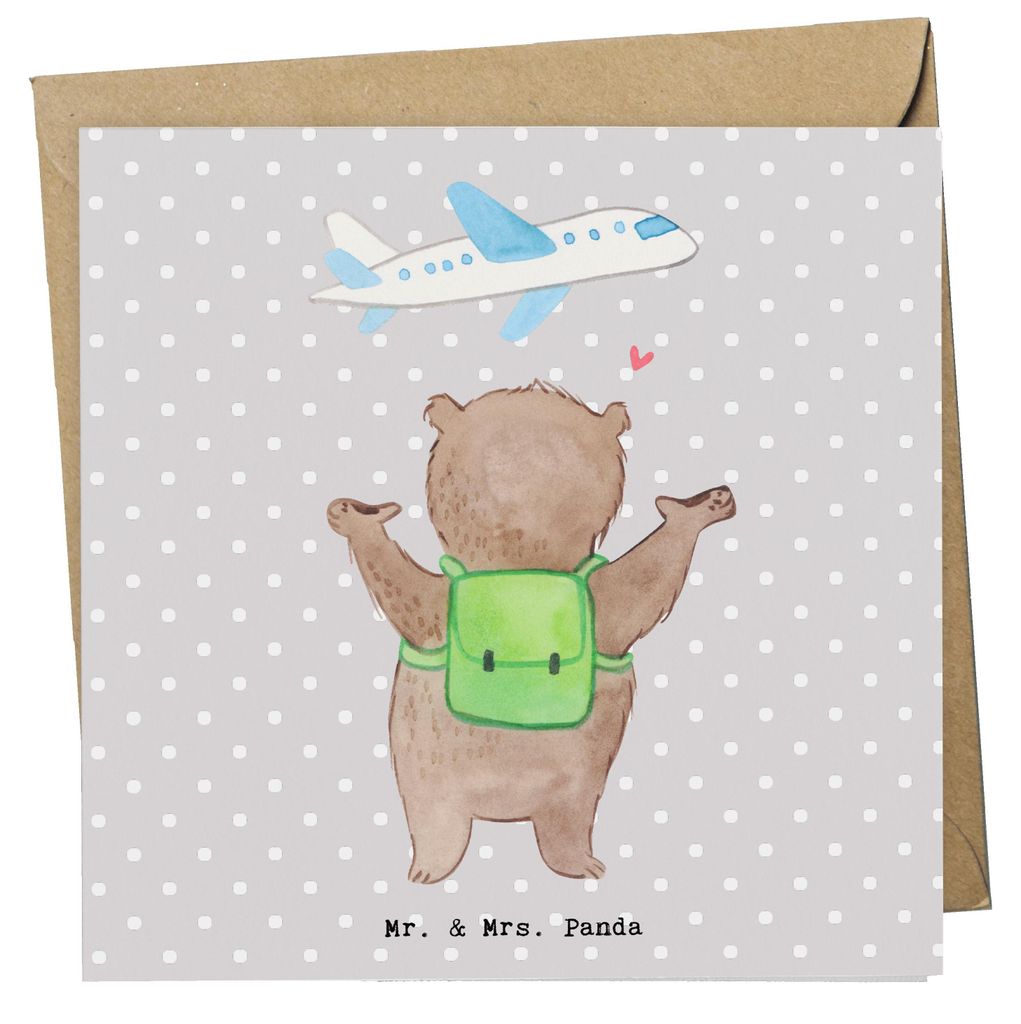 Mr. & Mrs. Panda doppelkarte Bär Reisen - Grau Pastell - Geschenk, Urlaube, Weltreise, Schüleraustausch, Grußkarte, Reisebüro, Glückwunschkart...