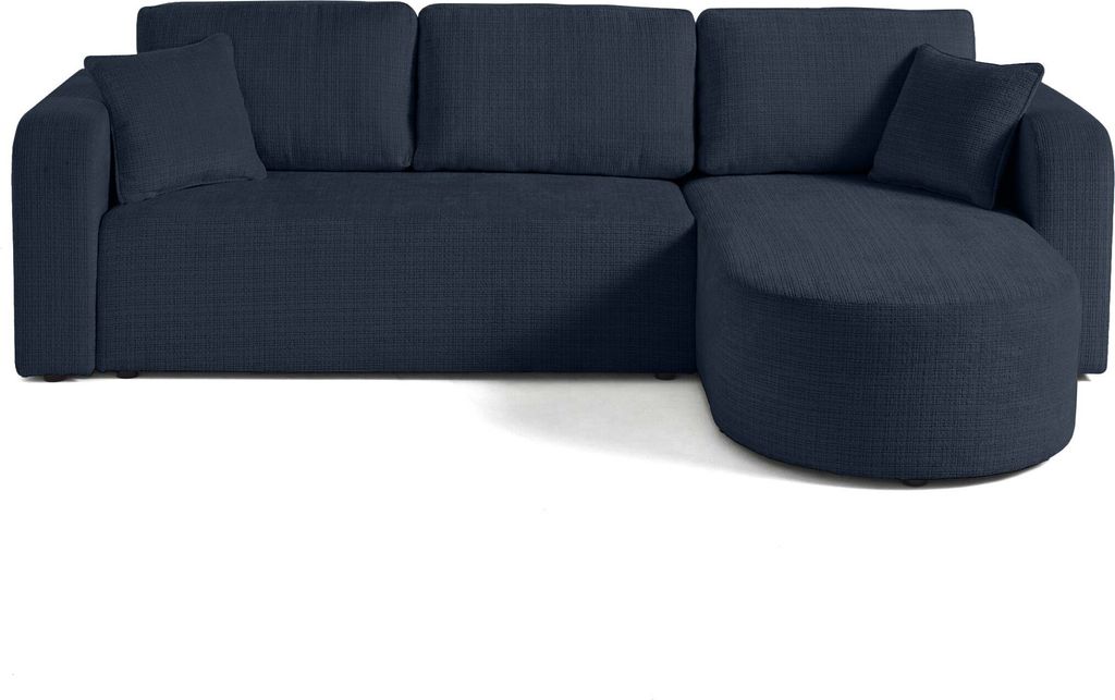 Best Möbel Miro - 4-Sitzer Ecksofa beidseitig montierbar - Schlaffunktion und Bettkasten - aus strukturiertem Samt , Blau