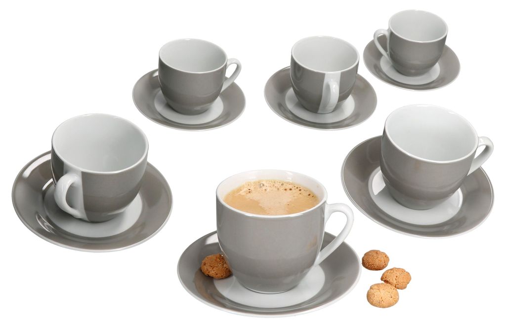 6er Set Variant Grau Kaffeetassen mit Untertassen für 6 Produktbild 