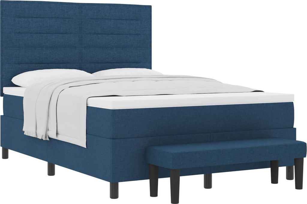 Boxspringbett mit Kopfteil Blau 160 x 200 cm Stoff
