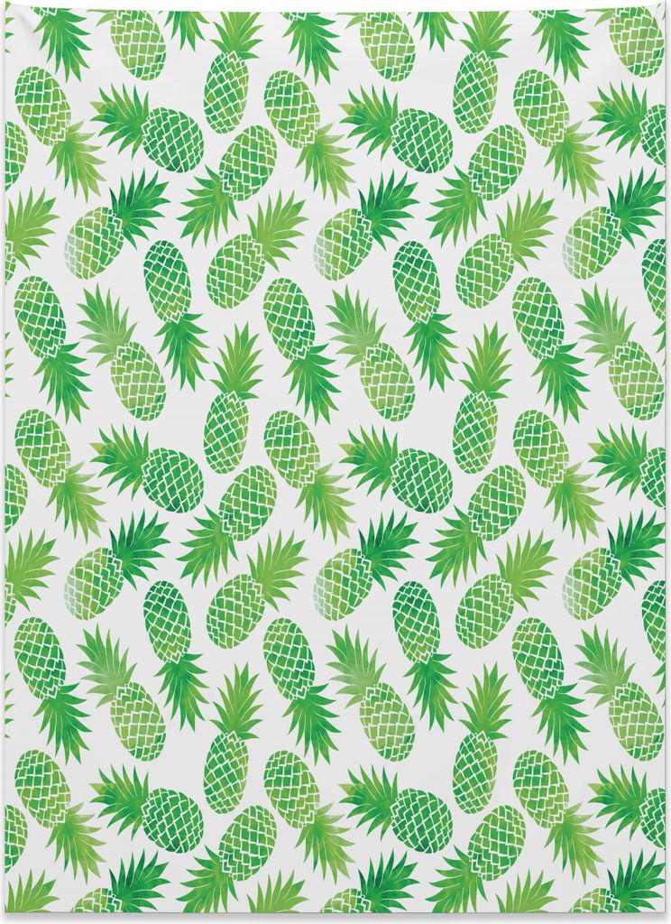 Abakuhaus Grün Wandteppich, Exotisches Ananas-Muster aus Weiches Mikrofaser Stoff Kein Verblassen Klare Farben Waschbar, 110 x 150 cm, Weiß Grün