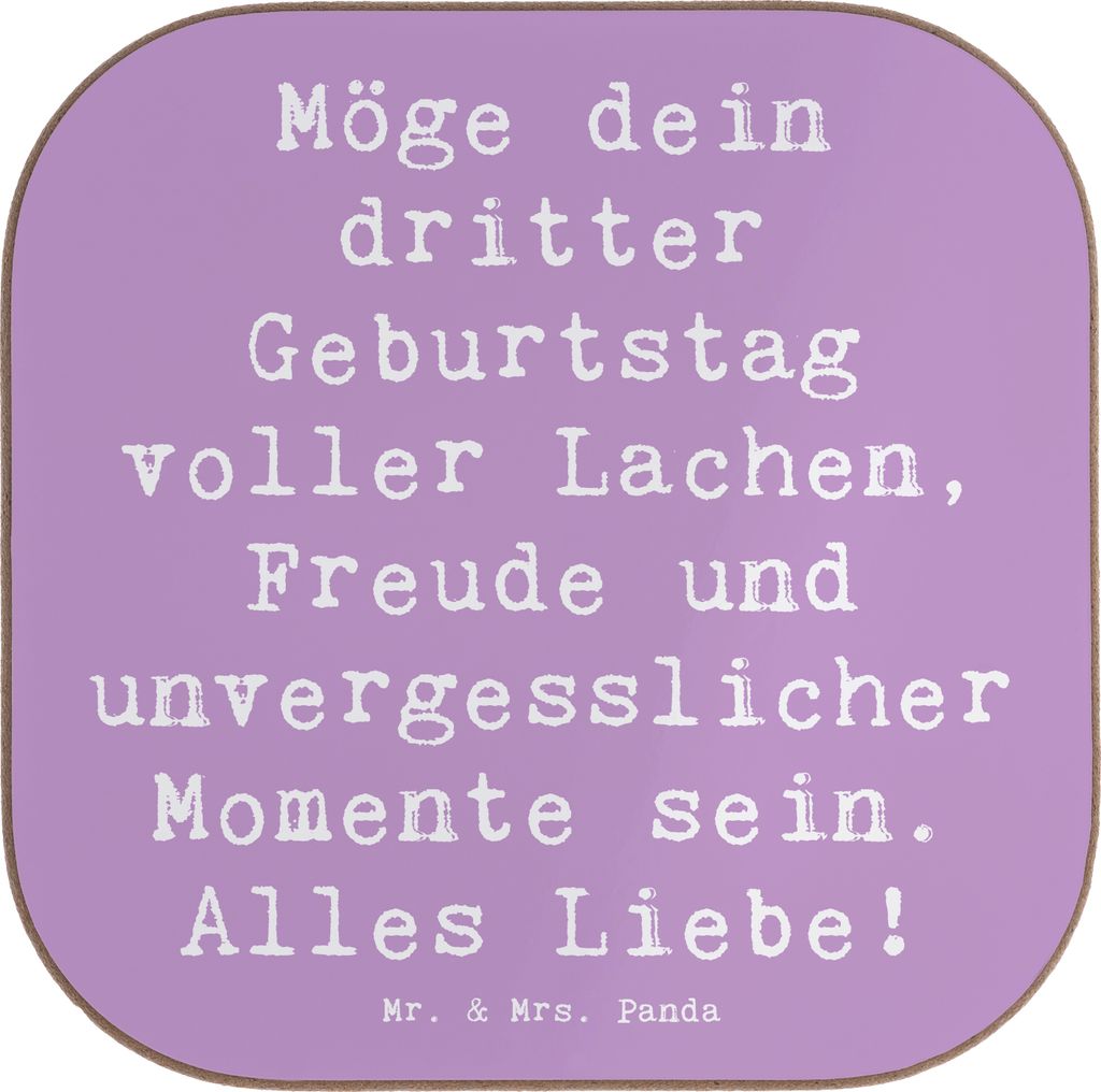 Mr. & Mrs. Panda Untersetzer für Gläser Spruch 3. Geburtstag Glück - Lavendeltraum - Geschenk, Coaster, Happy Birthday, Freude, bieruntersetzer,...