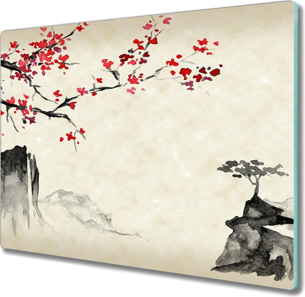 Coloray Herdabdeckplatte 60x52 cm Schneidebrett Kochplattenabdeckung Küchenbrett Hackbrett - Asian Baum