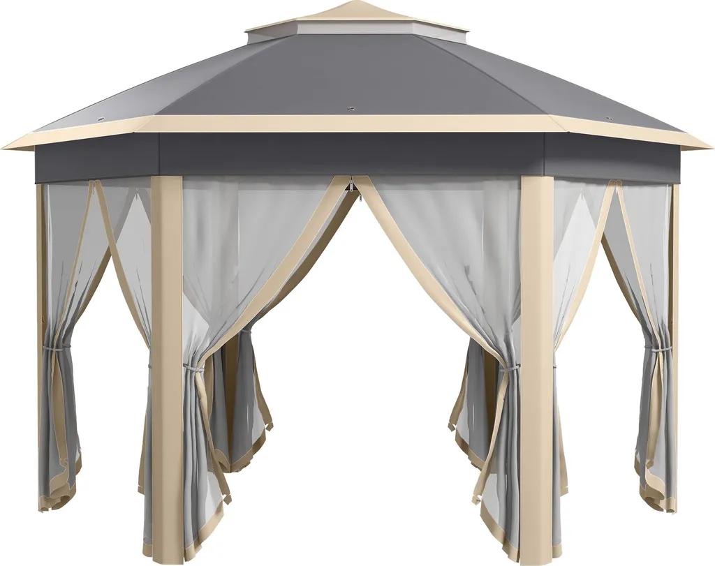 Tonnelle de jardin 4x4m hexagonale avec toit ventilé et sac de transport