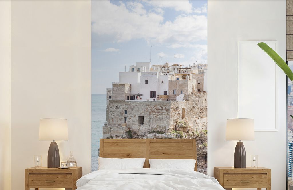 MuchoWow Fototapete für Wohnzimmer oder Schlafzimmer Wandtapete Vinyl Motivtapete Italien - Küste - Felsen - 120x240 cm - Hintergrundbild