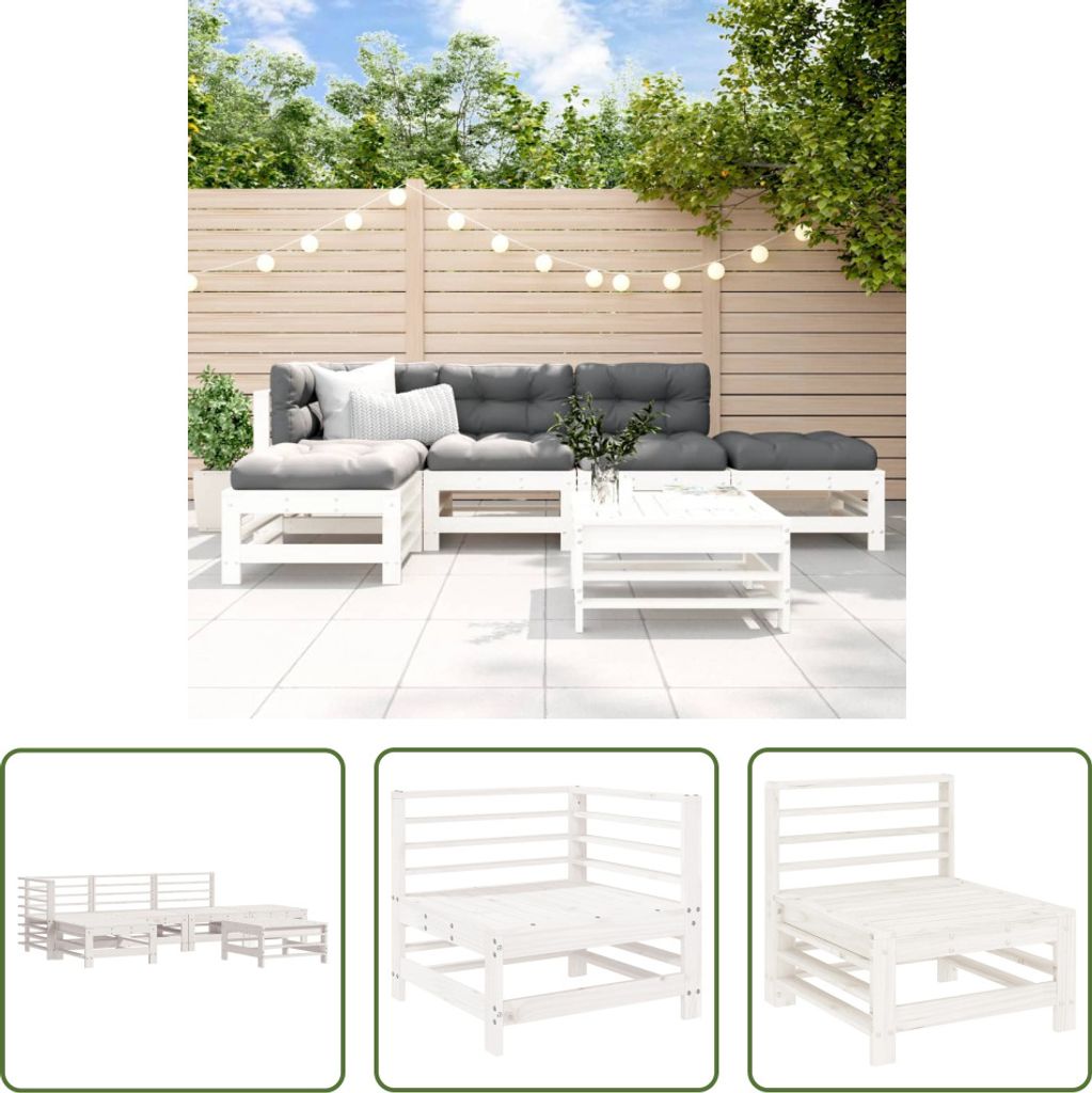 The Living Store 6-tlg. Garten-Lounge-Set Weiß Massivholz Produktbild 