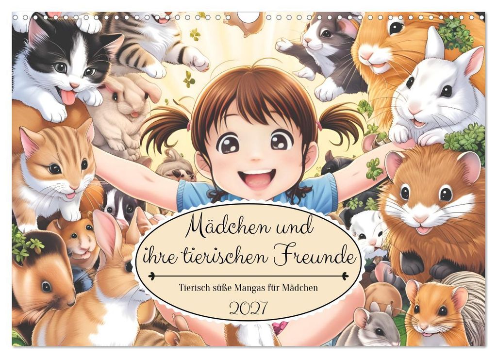 Mädchen und ihre tierischen Freunde - Tierisch süße Mangas für Mädchen (Wandkalender 2027 DIN A3 quer), CALVENDO Monatskalender