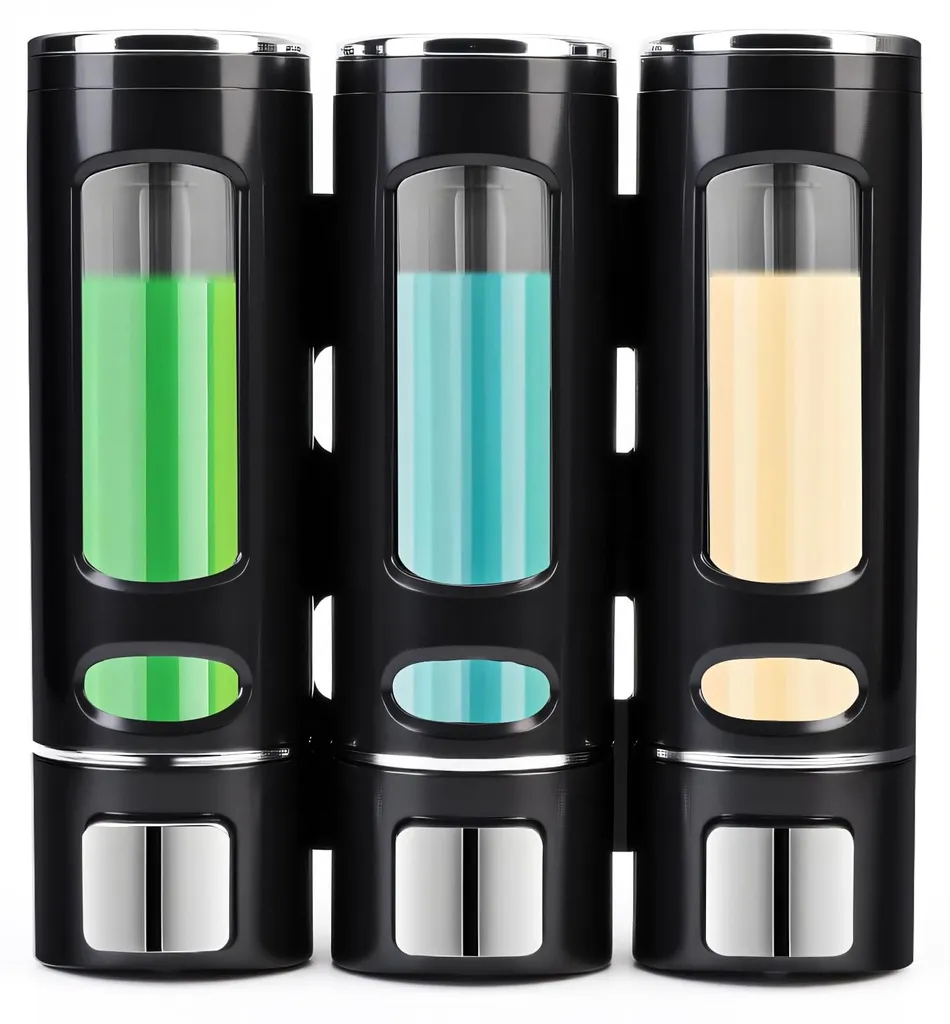 Distributeur mural grande capacité 3 bacs noir fixation sans perçage