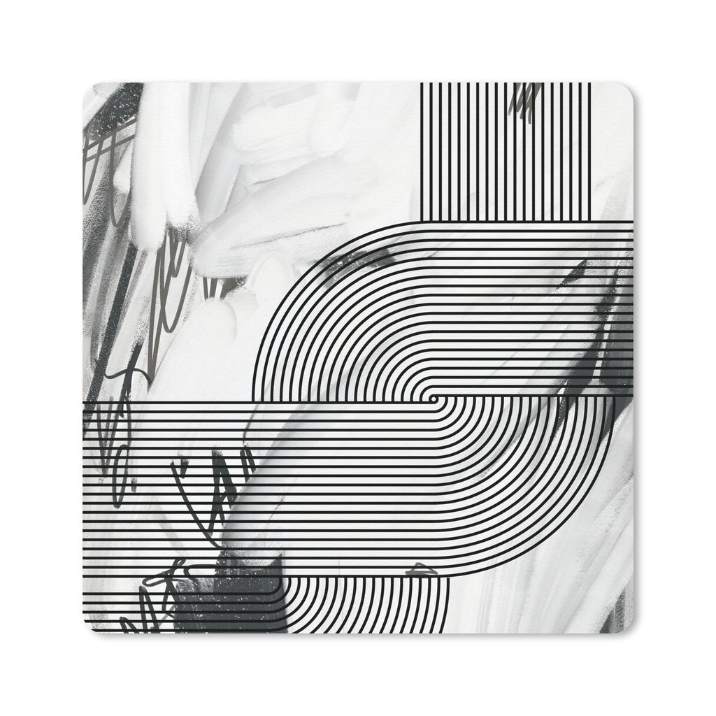 MuchoWow Mauspad Mousepad Abstrakt - Streifen - Schwarz - Weiß 20x20 cm - Mousepads - Maus Mat - Pad - Mausunterlage - Desk Mat - Bureauartikeln