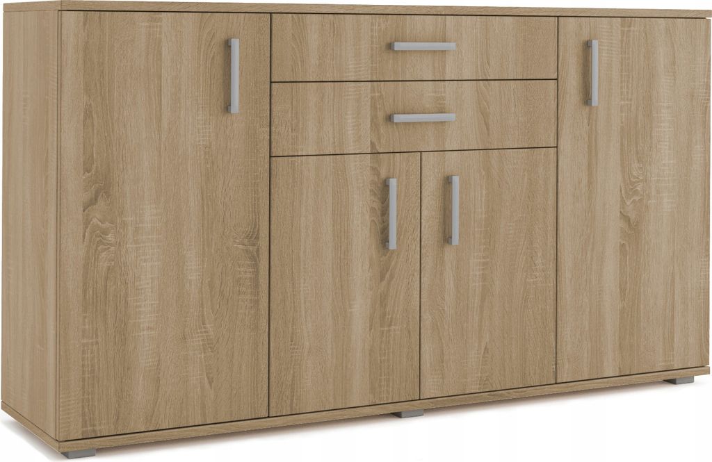 Masseno Kommode MILANO 173 cm Sideboard mit 2 Schubladen und 4 Türen für Wohnzimmer Schlafzimmer Modern 173x43x103 cm Sonoma Eiche / Sonoma Eiche