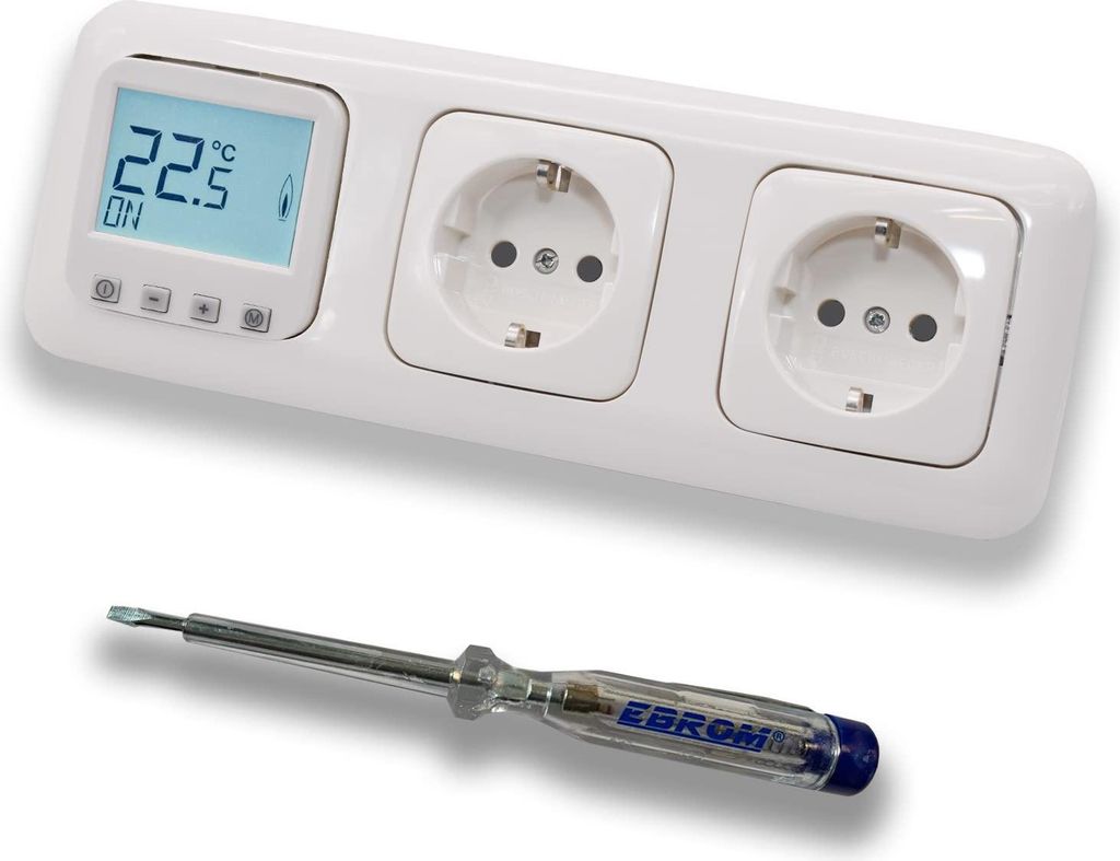 Halmburger Raumthermostat Raumtemperaturregler ERD-1Urg DIGITAL in Busch Jäger Reflex SI alpinweiß + 2 x Steckdose mit Berührungsschutz + EBROM ...