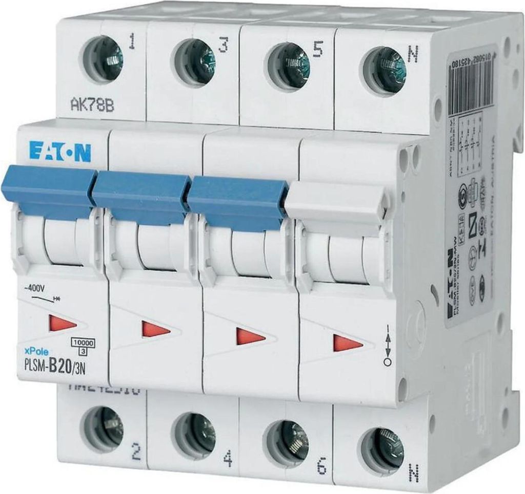 Eaton LS-Schalter 10kA B 20A/3pol+N 4TE Eaton PLSM-B20/3N-MW, 1 Stk.