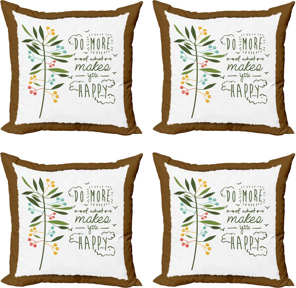ABAKUHAUS Sprichwort Kissenbezug Set (4 Stück), Mindfulness Flying Birds, Moderner Doppelseitiger Digitaldruck, 60 cm x 60 cm, Forest Green Brown