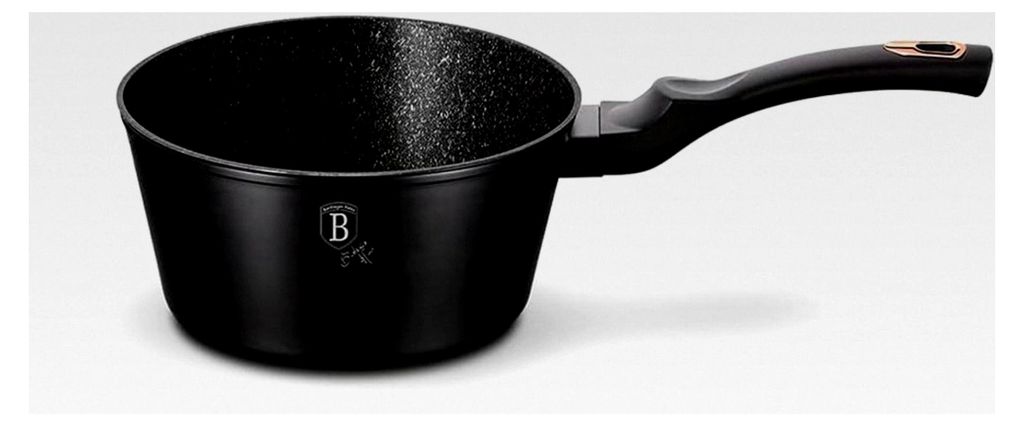 Topf mit Ausgießer, 16 cm, Schwarz/Rosa – Marmorbeschichtung – Aluminium Turbo Induktion