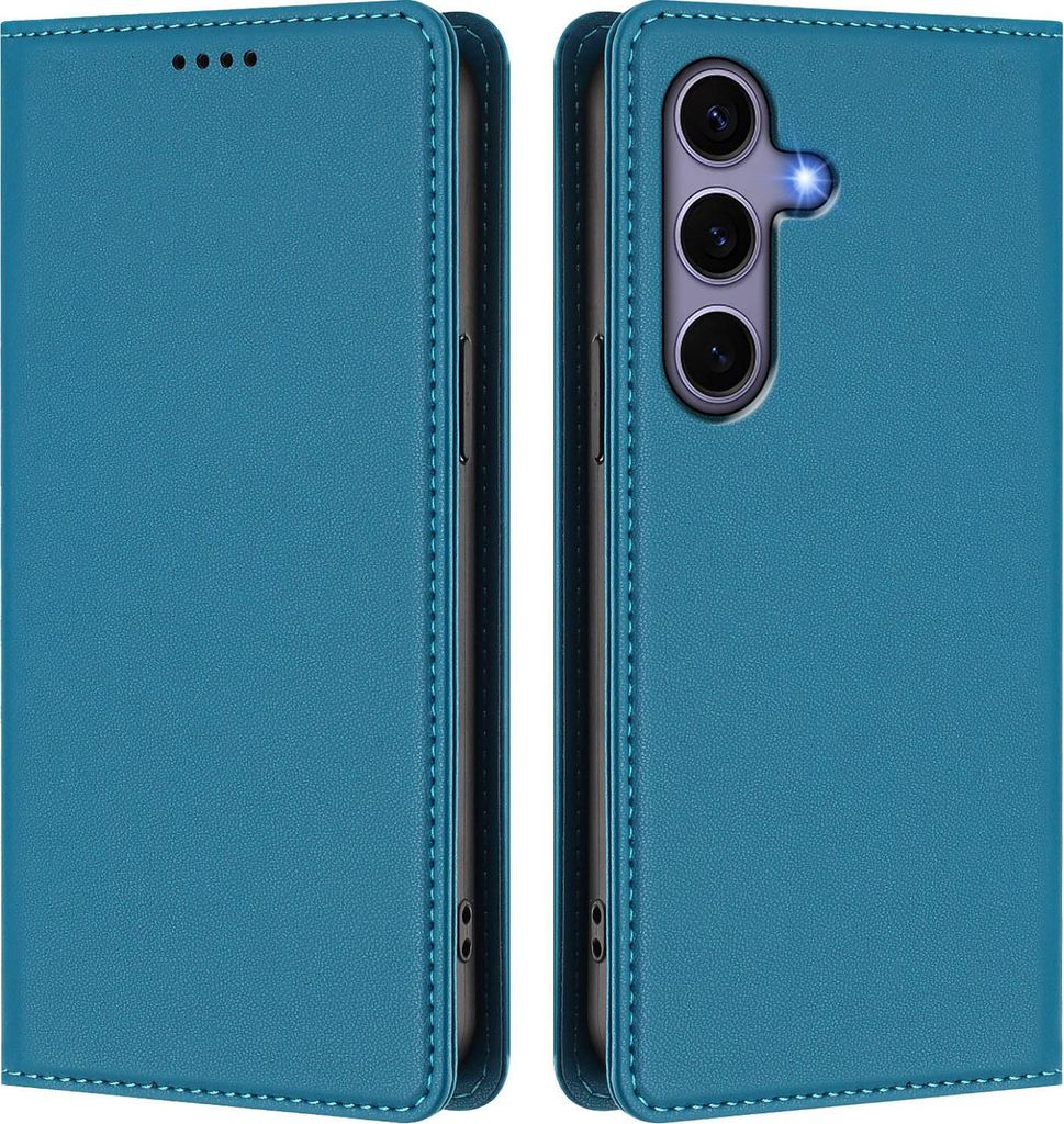 Handyhülle für Samsung Galaxy S25 / S24, Kunstleder Klapphülle Stoßfeste Magnetische Hülle mit Ständer Blau