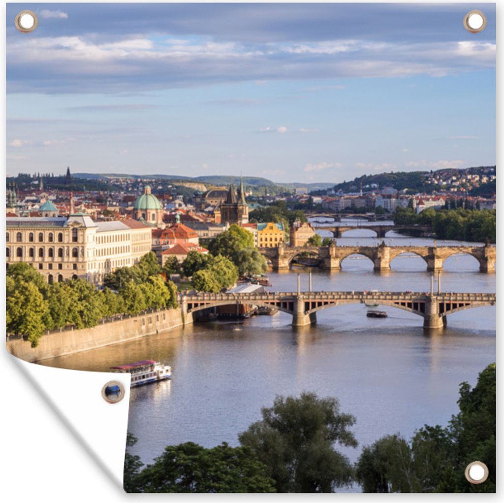 MuchoWow 100x100 cm Outdoor-Poster Gartendeko Sichtschutz Garten Poster für den Garten Boot - Prag - Architektur