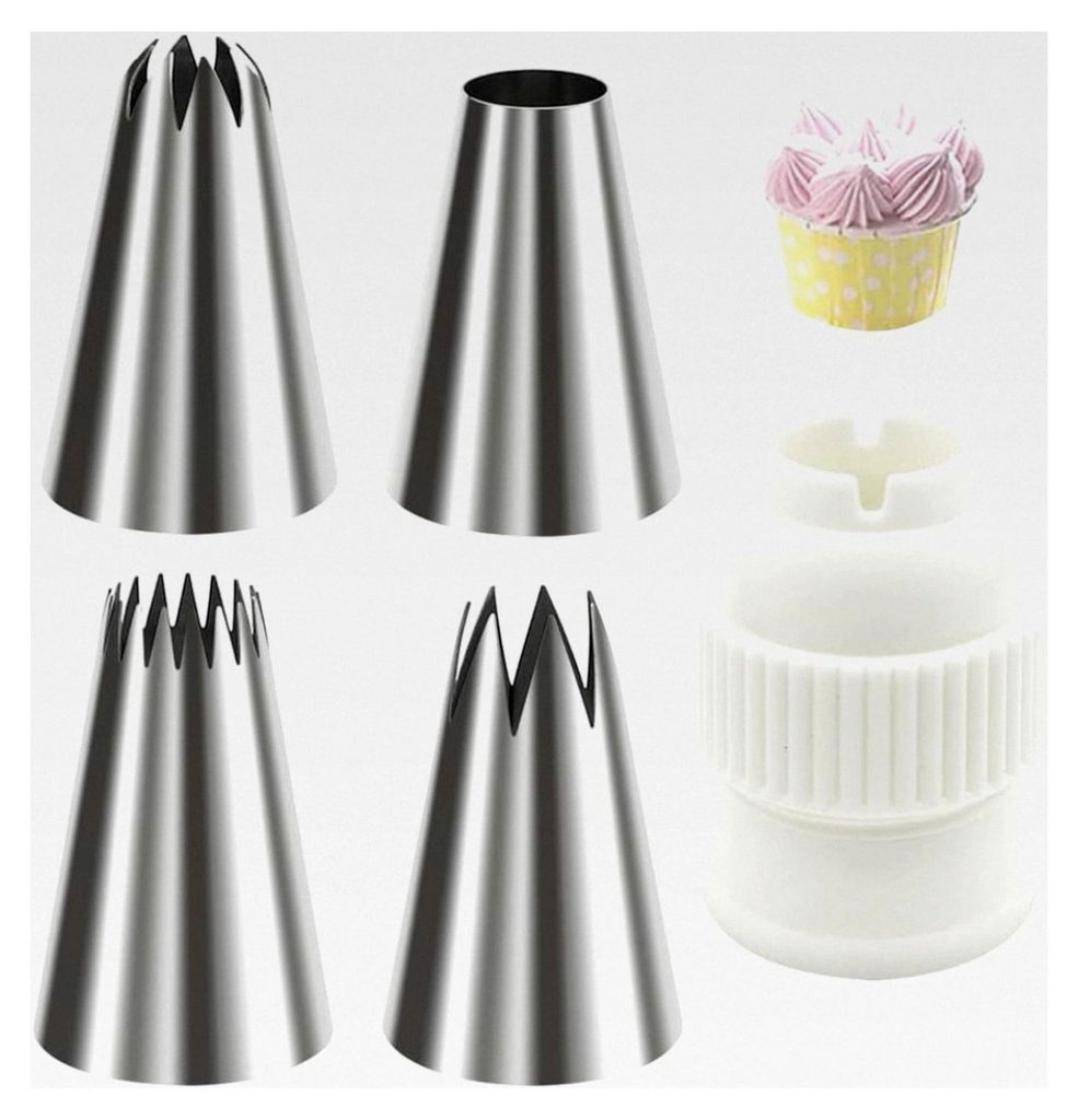 4 Stück große Spritztüllen aus 304 Edelstahl für Spritzbeutel, Set für Kuchen, Cupcakes, Gebäck und Blätterteig-Dekoration