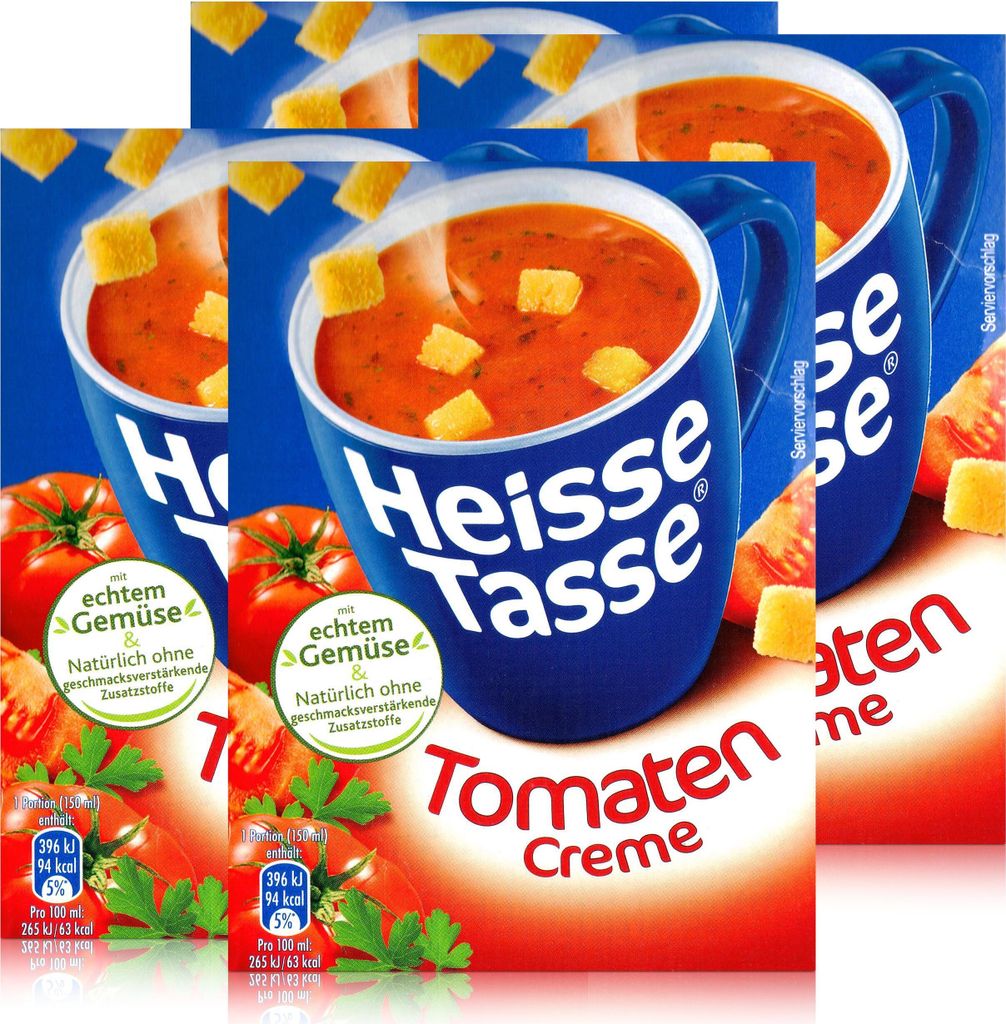 Heisse Tasse Tomaten Creme mit Croûtons 3 Beutel á 21g (4er Pack)